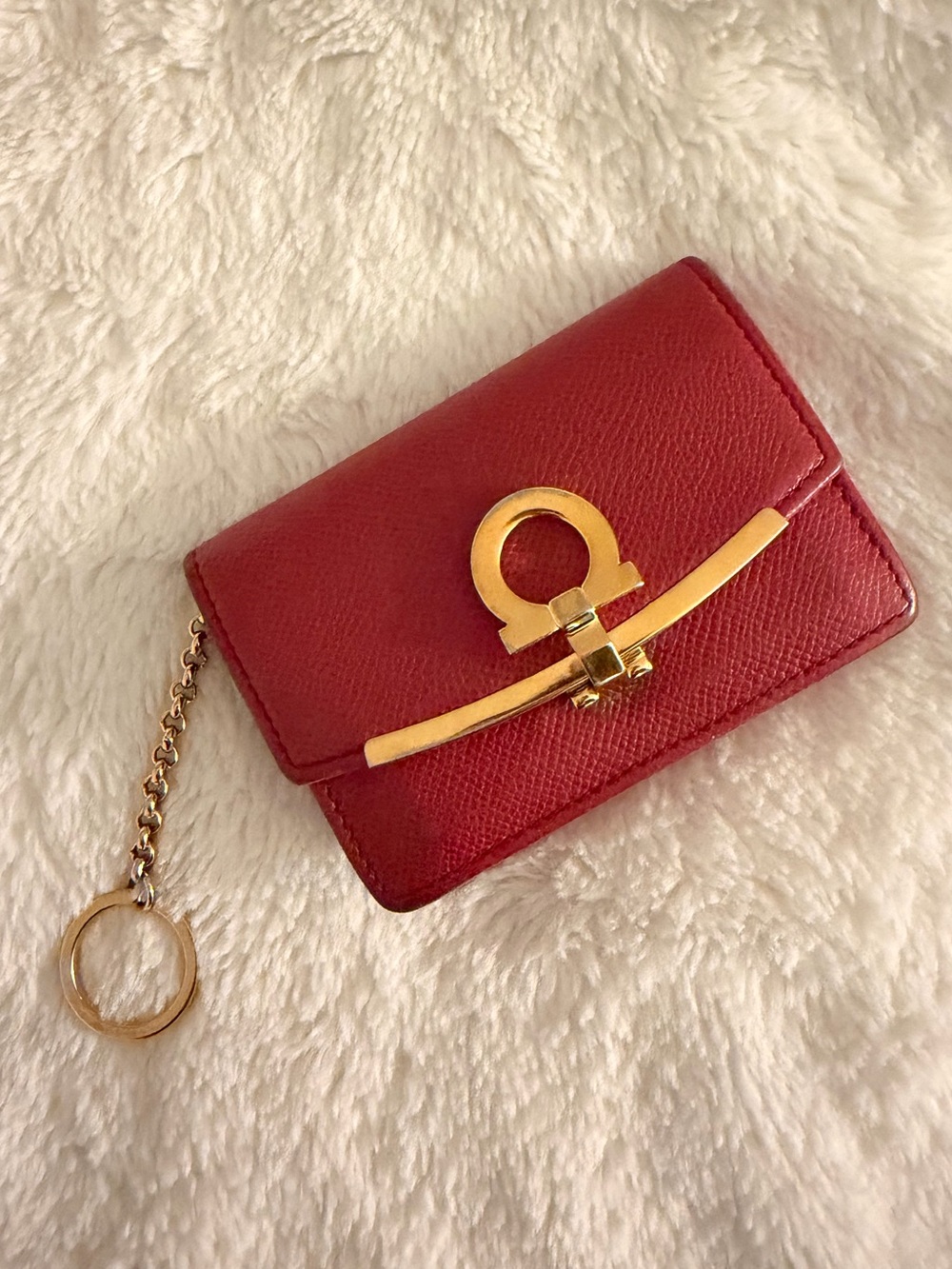 Salvatore Ferragamo Red Leather Key & Card Holder with Gold Hardware